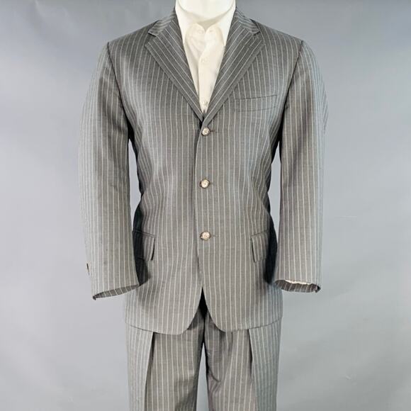 RALPH LAUREN Size 39 Regular Grey Stripe Wool Notch Lapel Suit - Picture 1 of 15